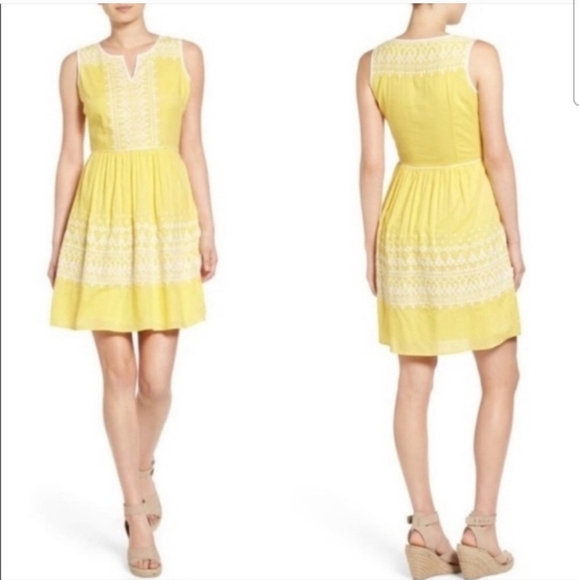 VINEYARD VINES Yellow White Embroidered Dress Sleevless Size 8 - Picture 1 of 10